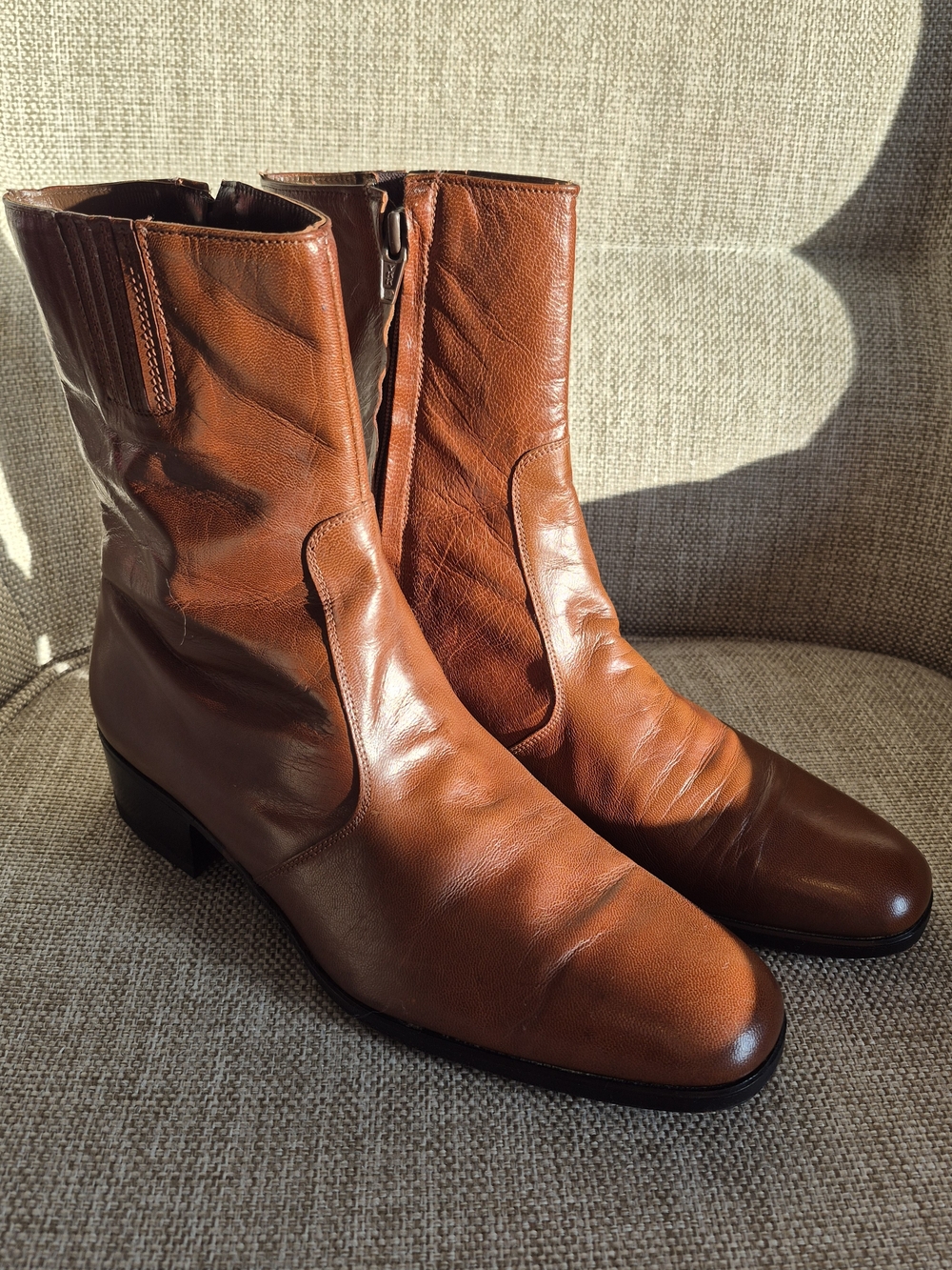 Vintage Men's Size 8D Florsheim Chestnut Leather Mid-Calf Side Zip Boots